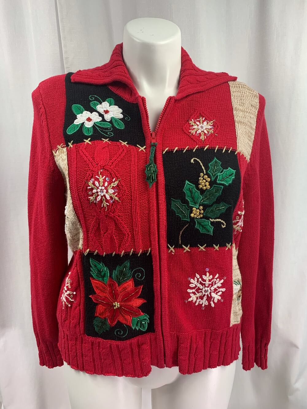 Vintage Heirloom Collectibles Christmas Collection Sweater Full Zip Poin